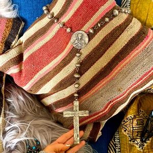 Silver Navajo Pearl Love Tokens Mary Rosary Necklace